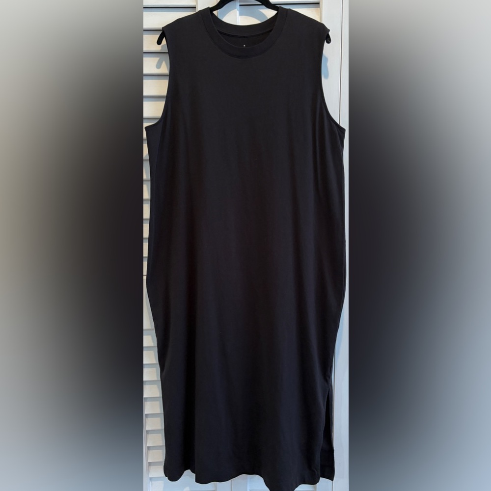 Everlane Dress The Weekend Black TShirt Midi Dress Sleeveless Side Slit Hem XL - Picture 3 of 8